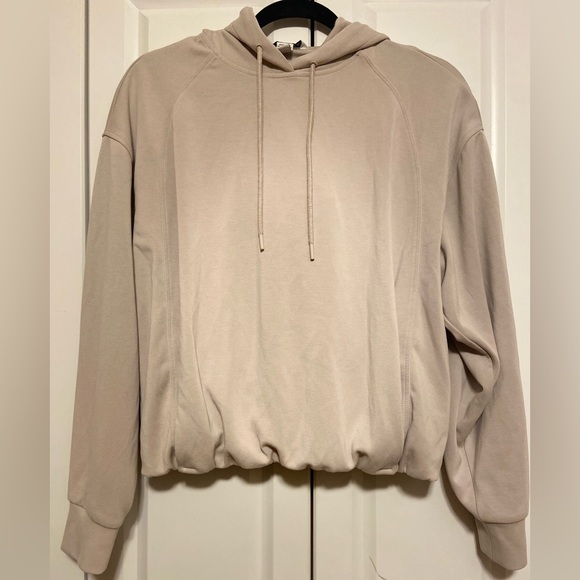 Athleta Seasoft Bubble Hem Hoodie Sweatshirt Women's Size Small Beige - Picture 3 of 9